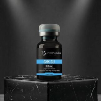 GHK-Cu peptide powder 100mg in a laboratory-style container